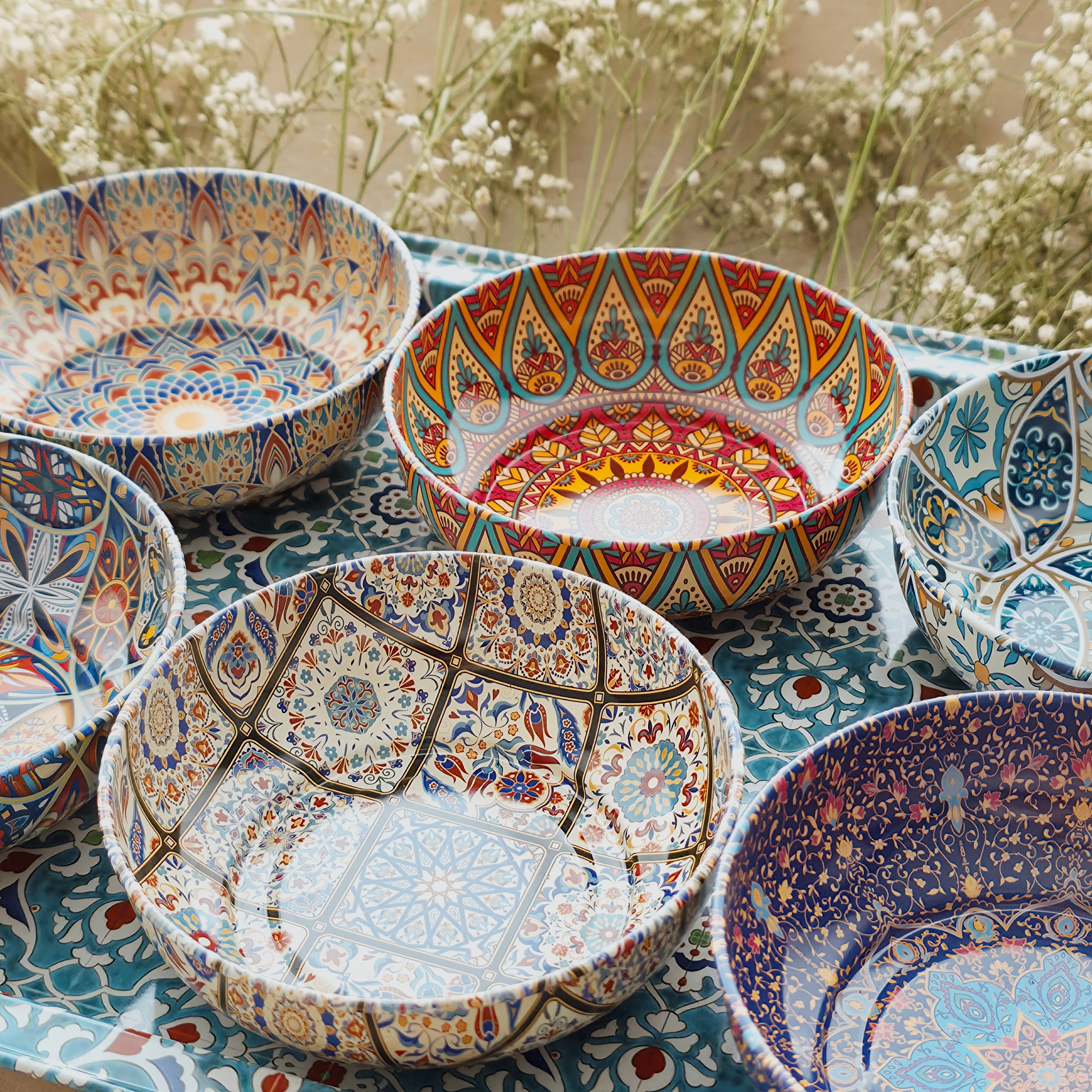 Ethnic Schalen - 6er Set + Gratis Tablett