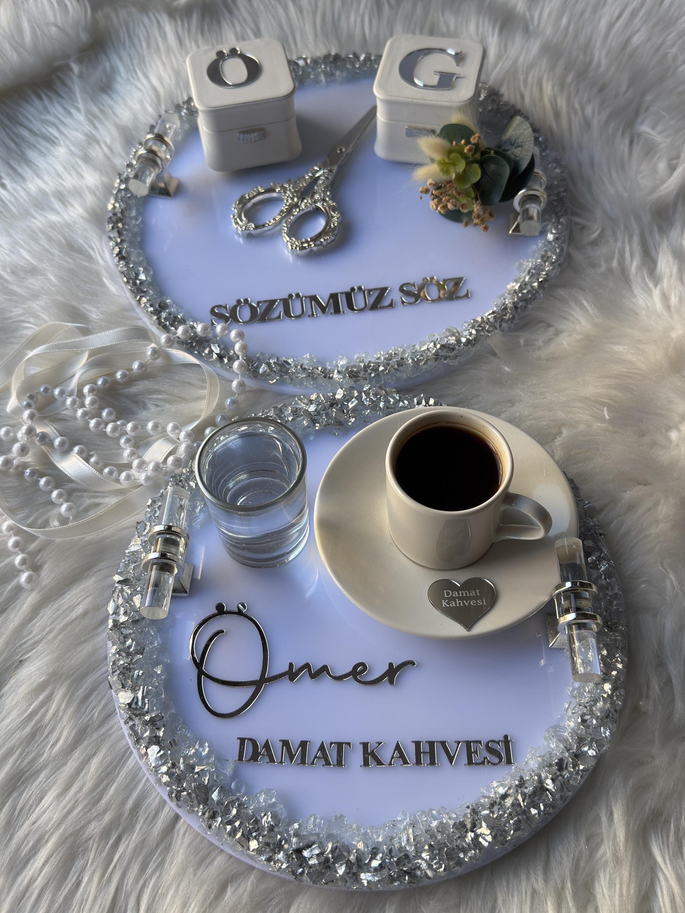 Damat Kahve Tepsi - Coffee Tray Set for Groom, Coffee Ceremony & Wedding, Turkish Wedding Decor, Wedding Gift, Bridal Decor