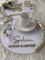Damat Kahve Tepsi | Coffee Tray Set for Groom for Coffee Ceremony & Wedding - Handmade Acrylic Tray Decor, Wedding Gift