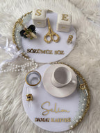 Damat Kahve Tepsi | Coffee Tray Set for Groom for Coffee Ceremony & Wedding - Handmade Acrylic Tray Decor, Wedding Gift
