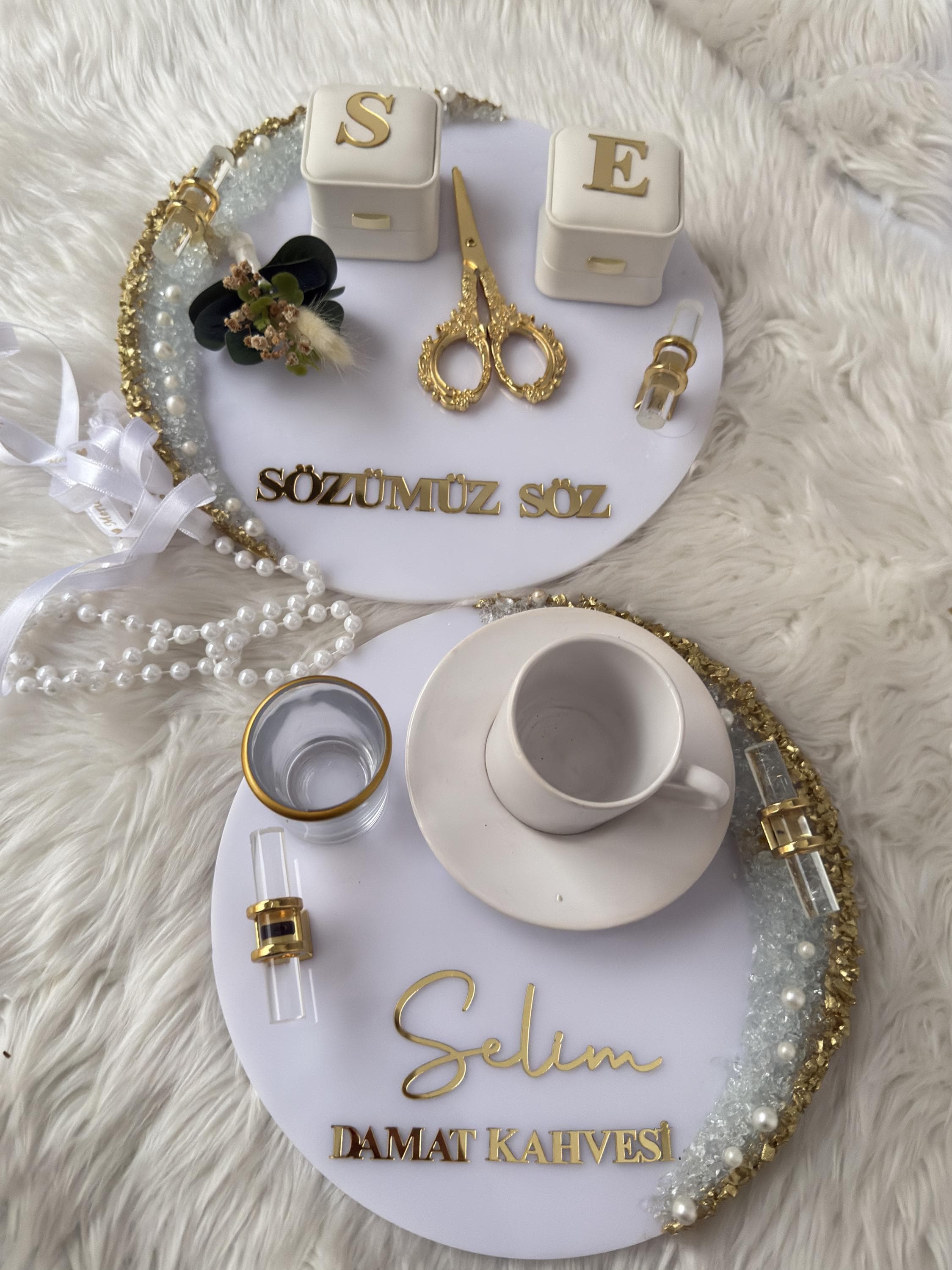 Damat Kahve Tepsi | Coffee Tray Set for Groom for Coffee Ceremony & Wedding - Handmade Acrylic Tray Decor, Wedding Gift
