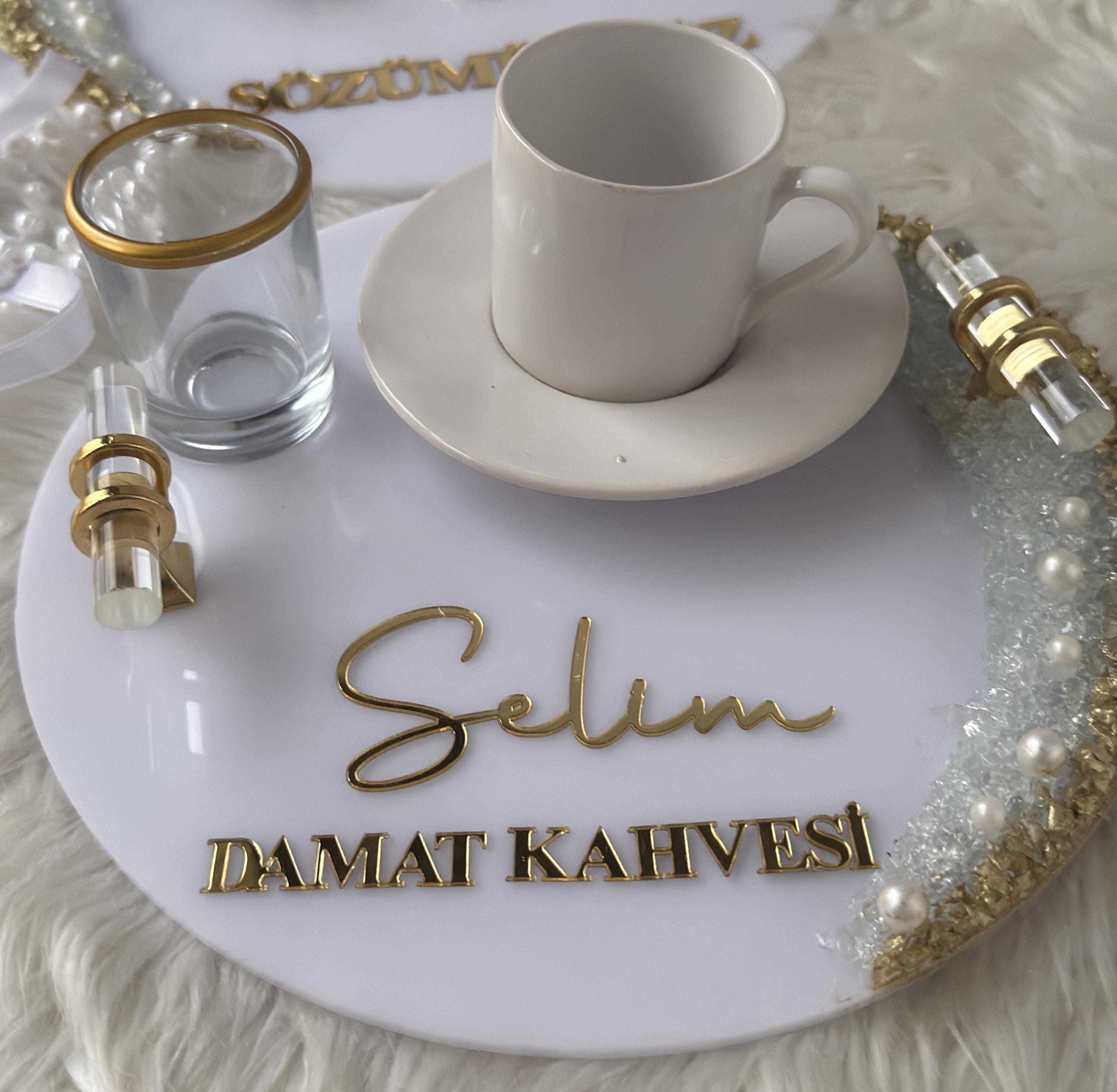 Damat Kahve Tepsi | Coffee Tray Set for Groom for Coffee Ceremony & Wedding - Handmade Acrylic Tray Decor, Wedding Gift