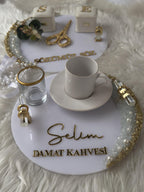 Damat Kahve Tepsi | Coffee Tray Set for Groom for Coffee Ceremony & Wedding - Handmade Acrylic Tray Decor, Wedding Gift