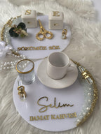 Damat Kahve Tepsi | Coffee Tray Set for Groom for Coffee Ceremony & Wedding - Handmade Acrylic Tray Decor, Wedding Gift