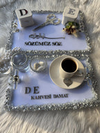 Damat Kahvesi Tepsi | Coffee Tray Set for Groom for Coffee Ceremony & Wedding - Handmade Acrylic Tray Decor, Ring Tray