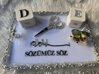 Damat Kahvesi Tepsi | Coffee Tray Set for Groom for Coffee Ceremony & Wedding - Handmade Acrylic Tray Decor, Ring Tray