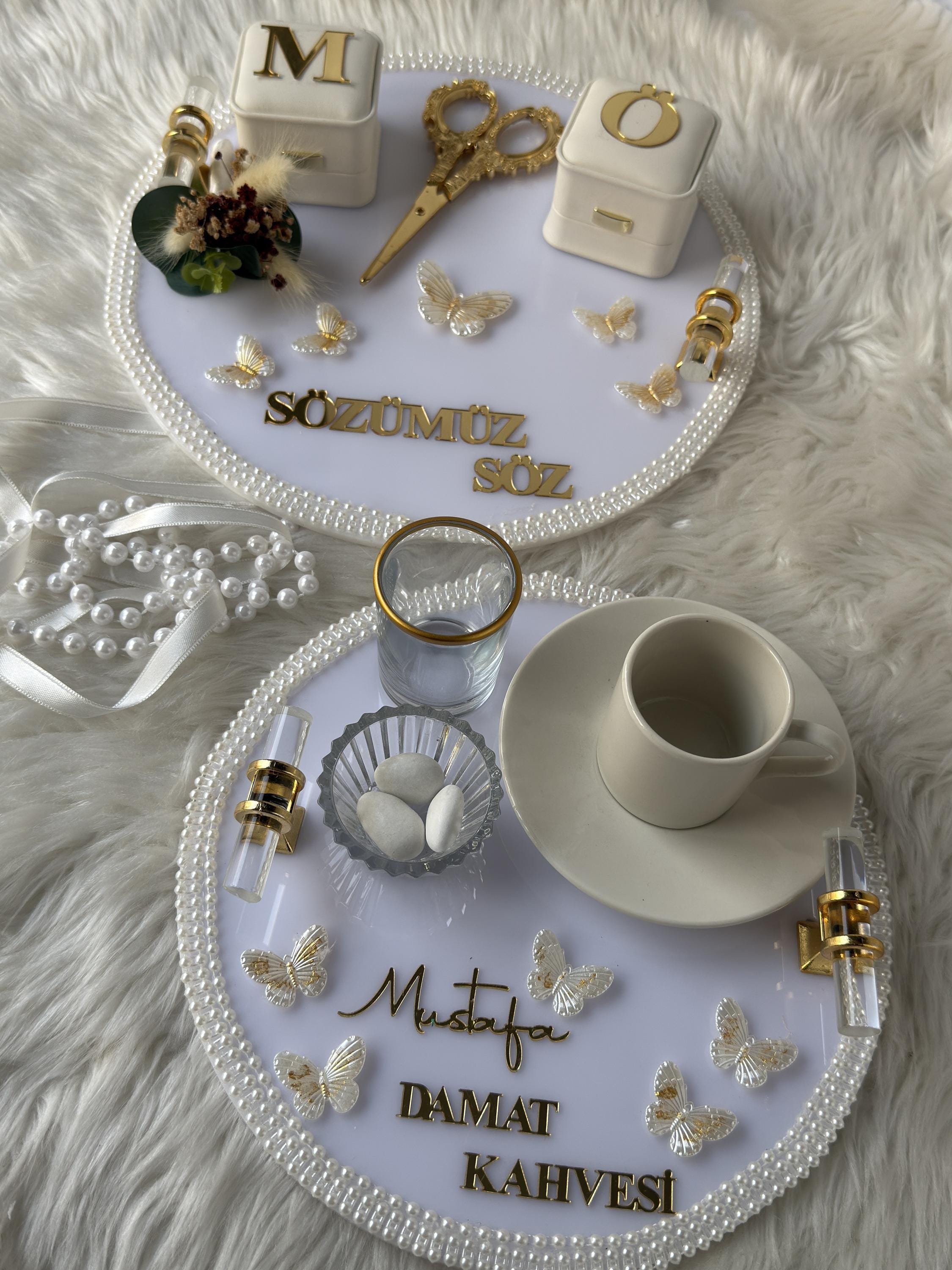 Damat Kahvesi Tray - Coffee Tray Set for Groom, Coffee Ceremony & Wedding, Handmade Acrylic Tray Decor, Nikkah, Söz Nişan