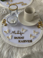 Damat Kahvesi Tray - Coffee Tray Set for Groom, Coffee Ceremony & Wedding, Handmade Acrylic Tray Decor, Nikkah, Söz Nişan