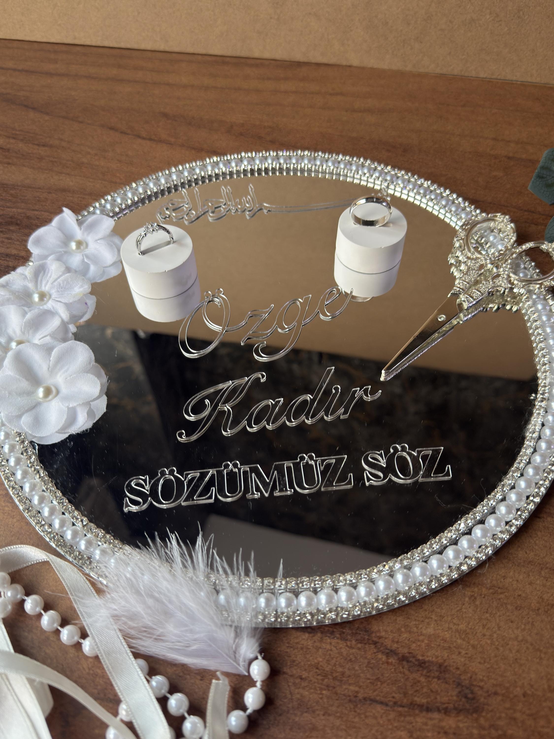 Mirror Ring Tray Set | Personalized Mirror Ring Tray for Nikkah Ring Ceremony - Elegant Bridal Decor, Wedding Gift