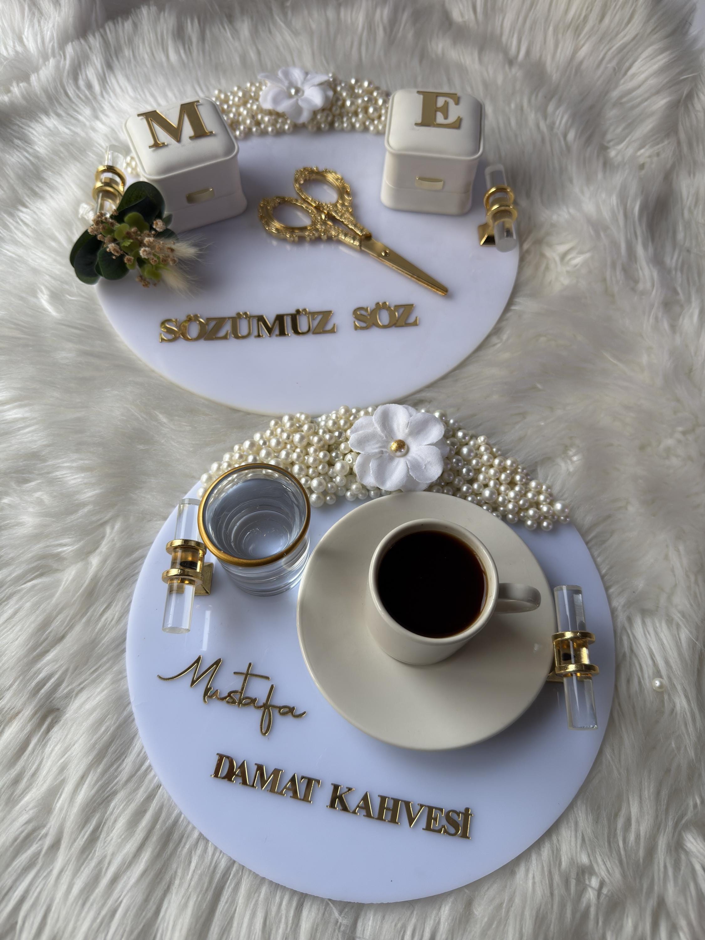Nişan Tepsi Set - Personalized Ring Tray & Coffee Tray, Nişan and Söz, Modern Wedding Tray Decor