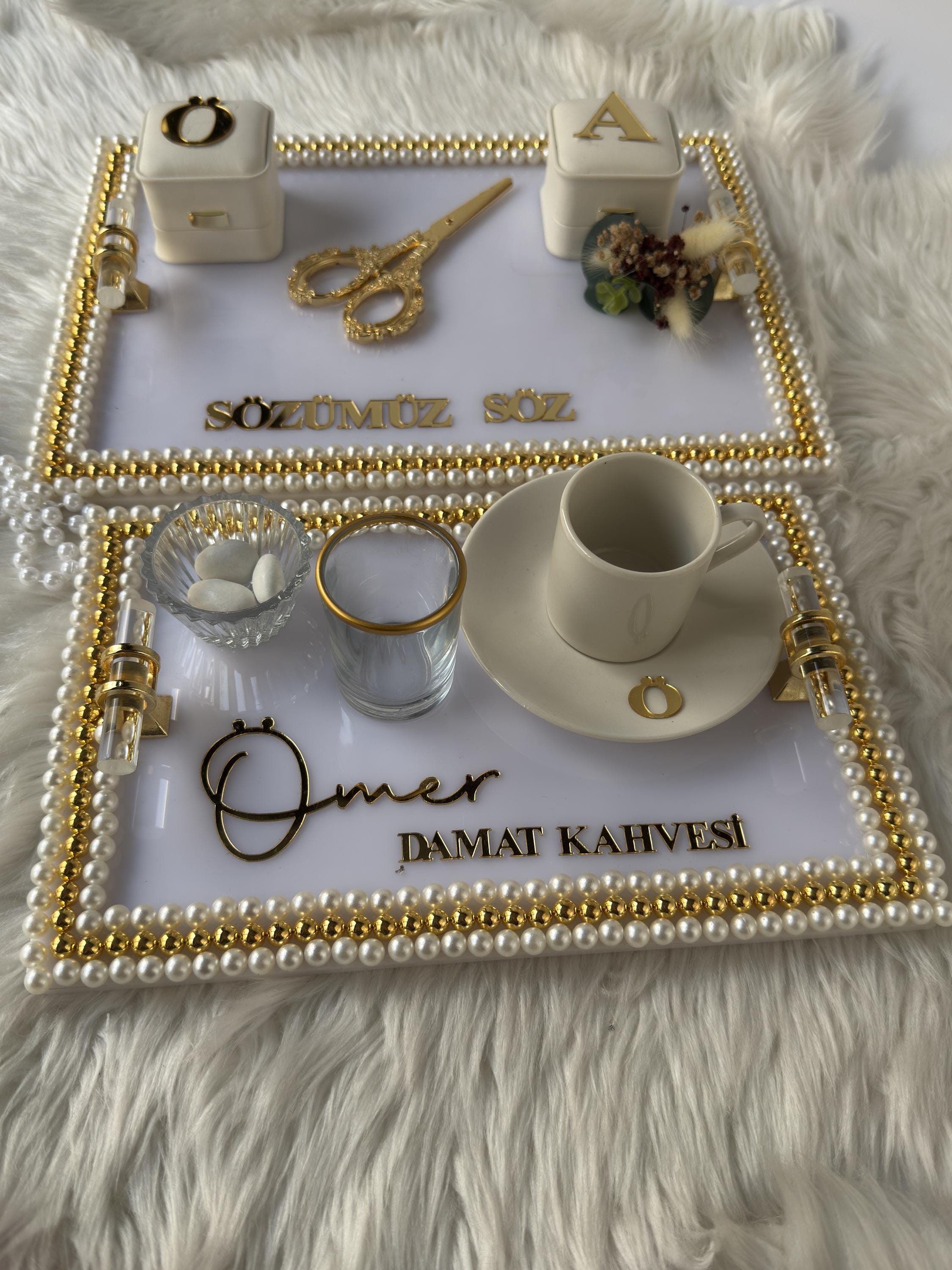 Nişan Tepsisi | Personalized Ring Tray & Coffee Tray for Nişan and Söz - Modern Wedding Tray Decor, Tepsi Seti, Turkish Tray