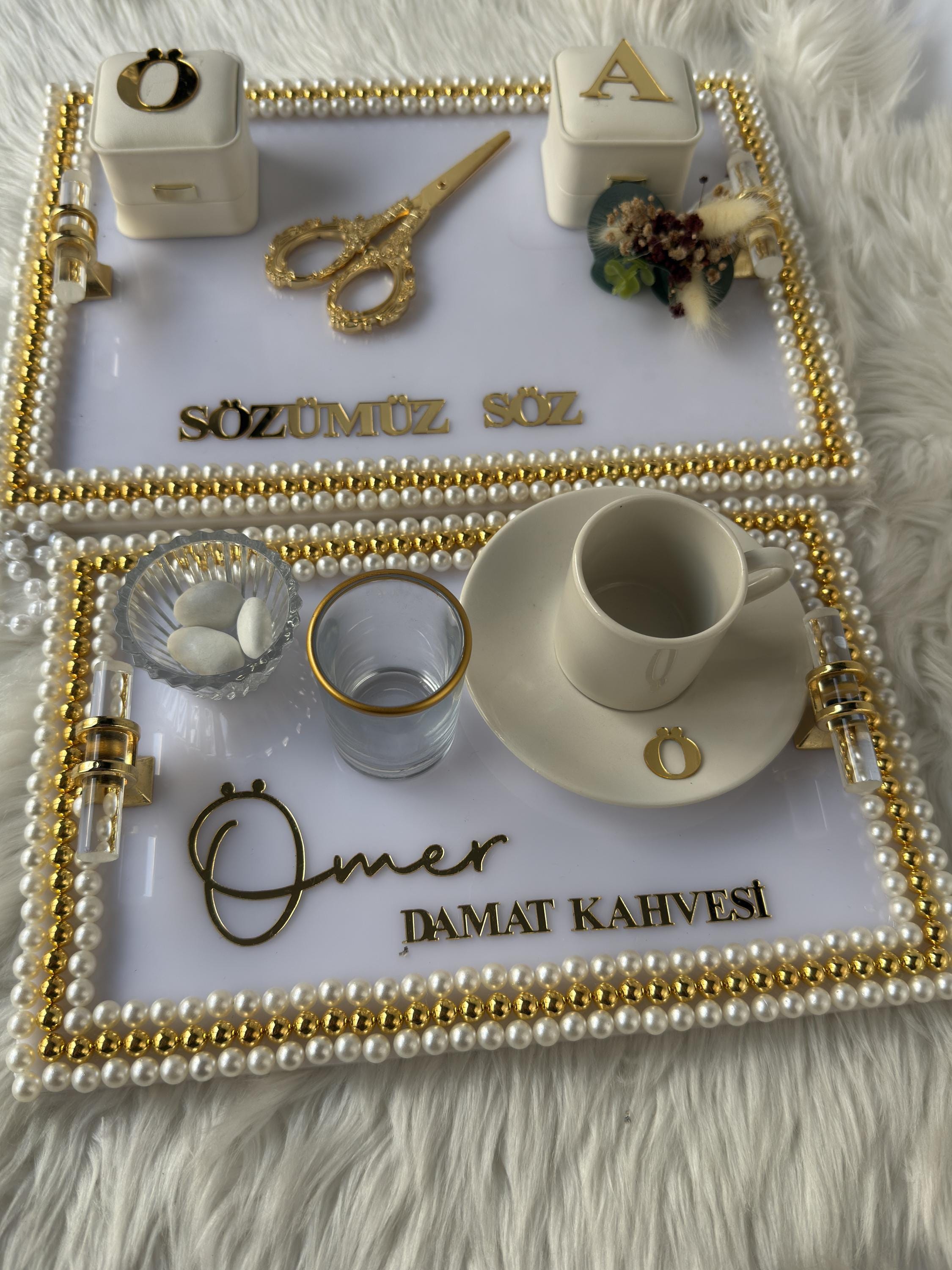 Nişan Tepsisi | Personalized Ring Tray & Coffee Tray for Nişan and Söz - Modern Wedding Tray Decor, Tepsi Seti, Turkish Tray