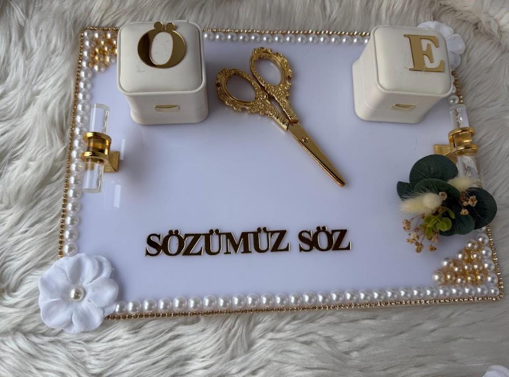 Nişan Tepsisi - Söz Tepsi + Nişan Tepsi Set, Nişan Söz Düğün, Personalized Acrylic Gift, Tepsi Seti, Turkish Tray