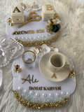 Personalized Damat Kahvesi Tepsi: Coffee Tray Set for Groom for Coffee Ceremony & Wedding | Turkish Wedding Decor