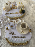 Personalized Damat Kahvesi Tepsi: Coffee Tray Set for Groom for Coffee Ceremony & Wedding | Turkish Wedding Decor