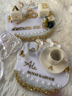 Personalized Damat Kahvesi Tepsi: Coffee Tray Set for Groom for Coffee Ceremony & Wedding | Turkish Wedding Decor