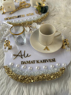 Personalized Damat Kahvesi Tepsi: Coffee Tray Set for Groom for Coffee Ceremony & Wedding | Turkish Wedding Decor