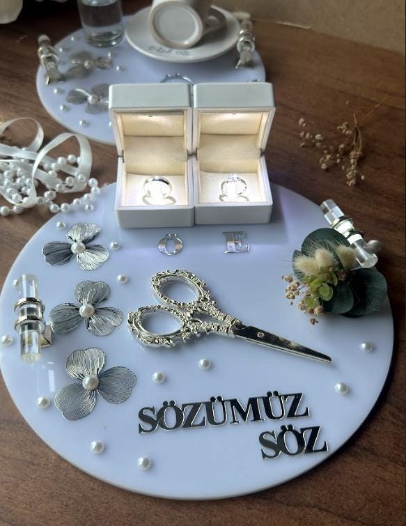 Personalized Damat Kahvesi Tray: Damat Kahvesi Tepsi and Ring Tray for Damat Kahvesi & Wedding | Personalized Acrylic Gift