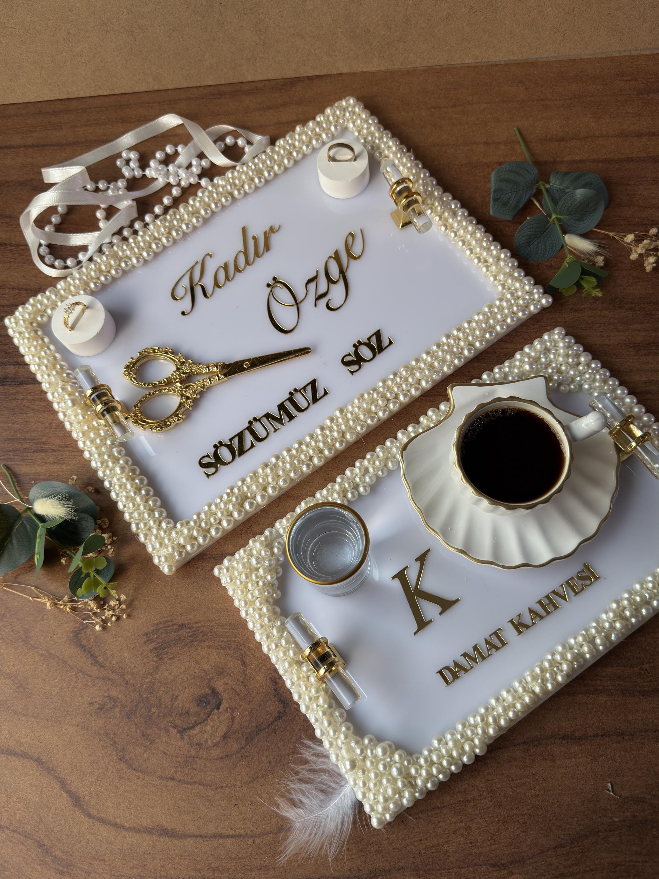 Personalized Kiz Isteme Tepsi: Ring Tray & Coffee Tepsi for İsteme Söz Nişan | Bridal Ceremony Decor, Tepsi Seti