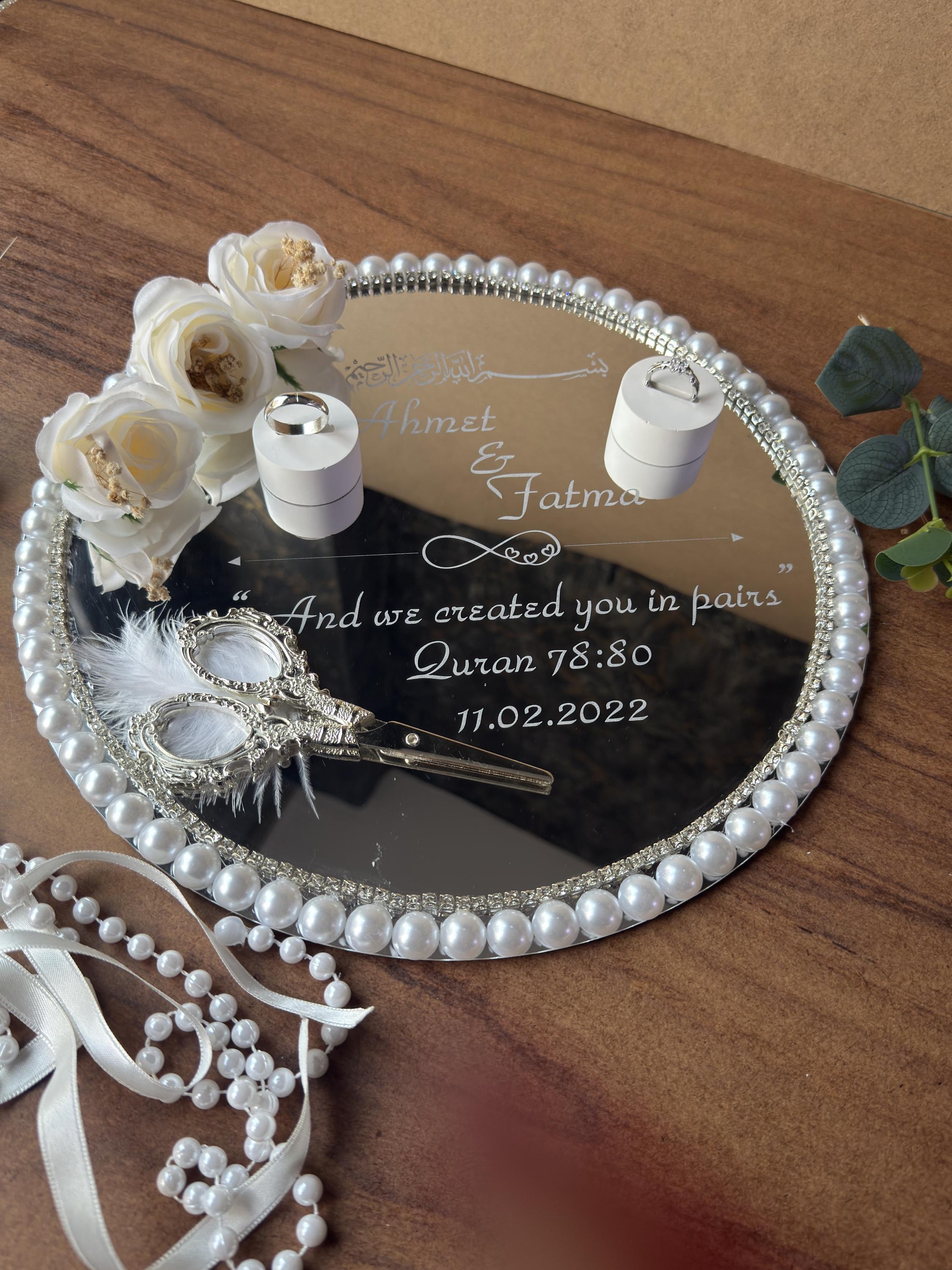 Personalized Mirror Ring Plate - Mirror Ring Plate Set, Nikkah & Engagement, Wedding Ring Holder Decor, Ring Tray