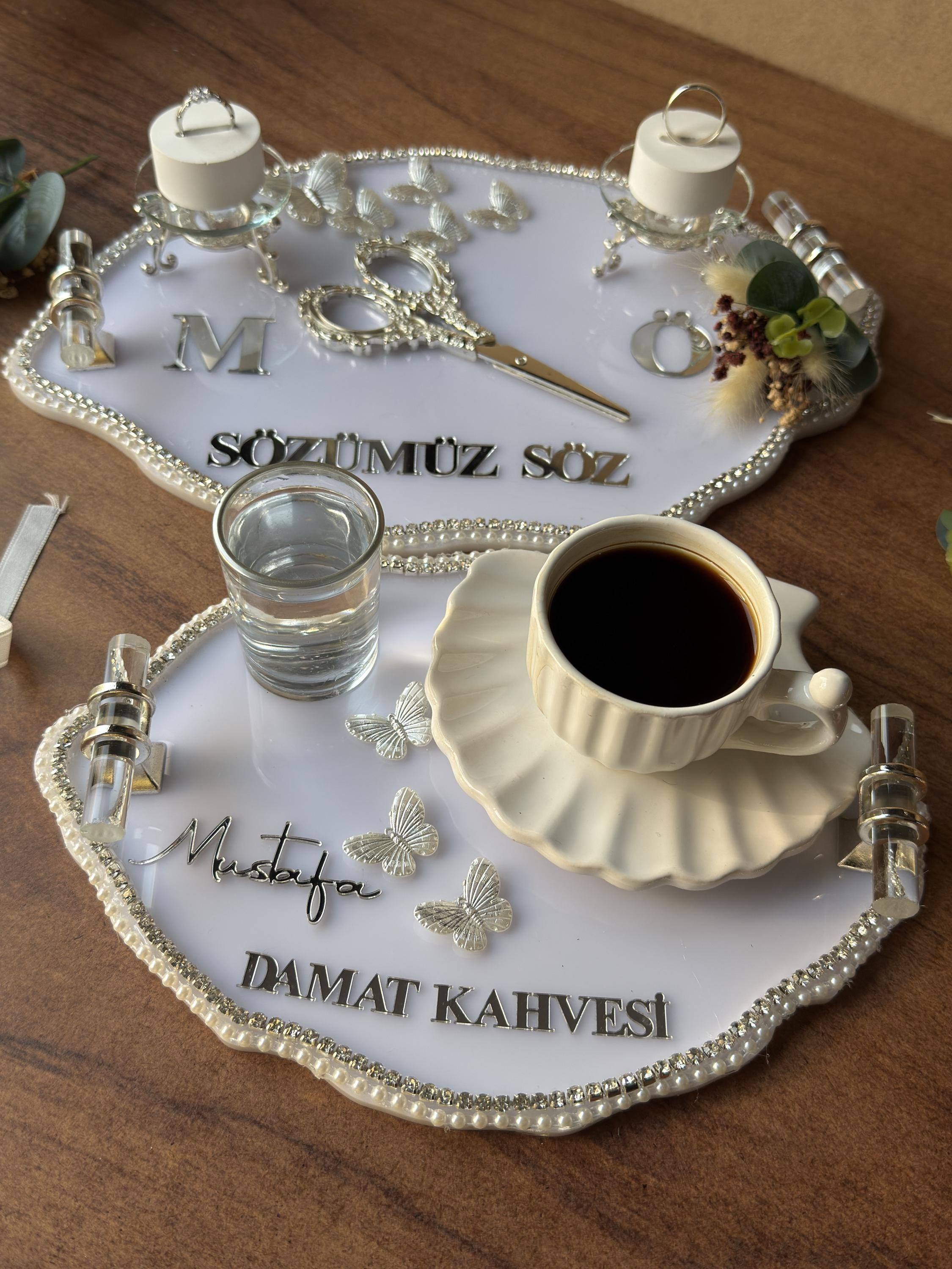 Personalized Söz Tepsi: Ring Holder Tray Set for Söz, Nişan, Nikah | Wedding Ceremony Decor, Engagement Decor, Wedding Decor