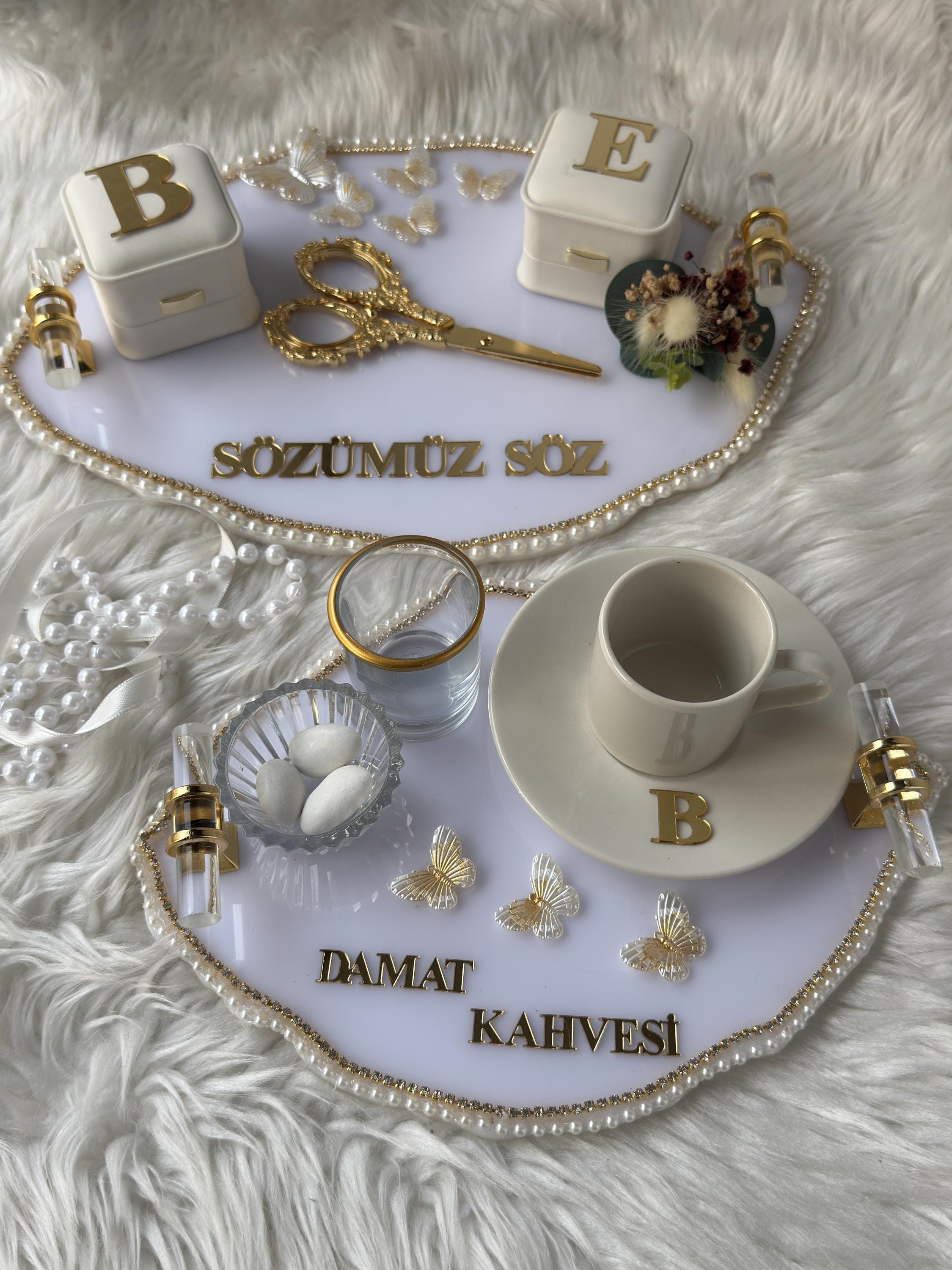Personalized Soz Tepsi Set: Personalized Nişan Tepsi & Ring Tray for Söz and Nişan | Modern Acrylic Ceremony Decor