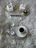 Personalized Turkish Coffee Tray Set: Coffee Tray Set for Groom for Coffee Ceremony & Wedding | Handmade Acrylic Tray Decor