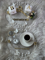 Personalized Turkish Coffee Tray Set: Coffee Tray Set for Groom for Coffee Ceremony & Wedding | Handmade Acrylic Tray Decor