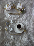 Personalized Turkish Coffee Tray Set: Coffee Tray Set for Groom for Coffee Ceremony & Wedding | Handmade Acrylic Tray Decor