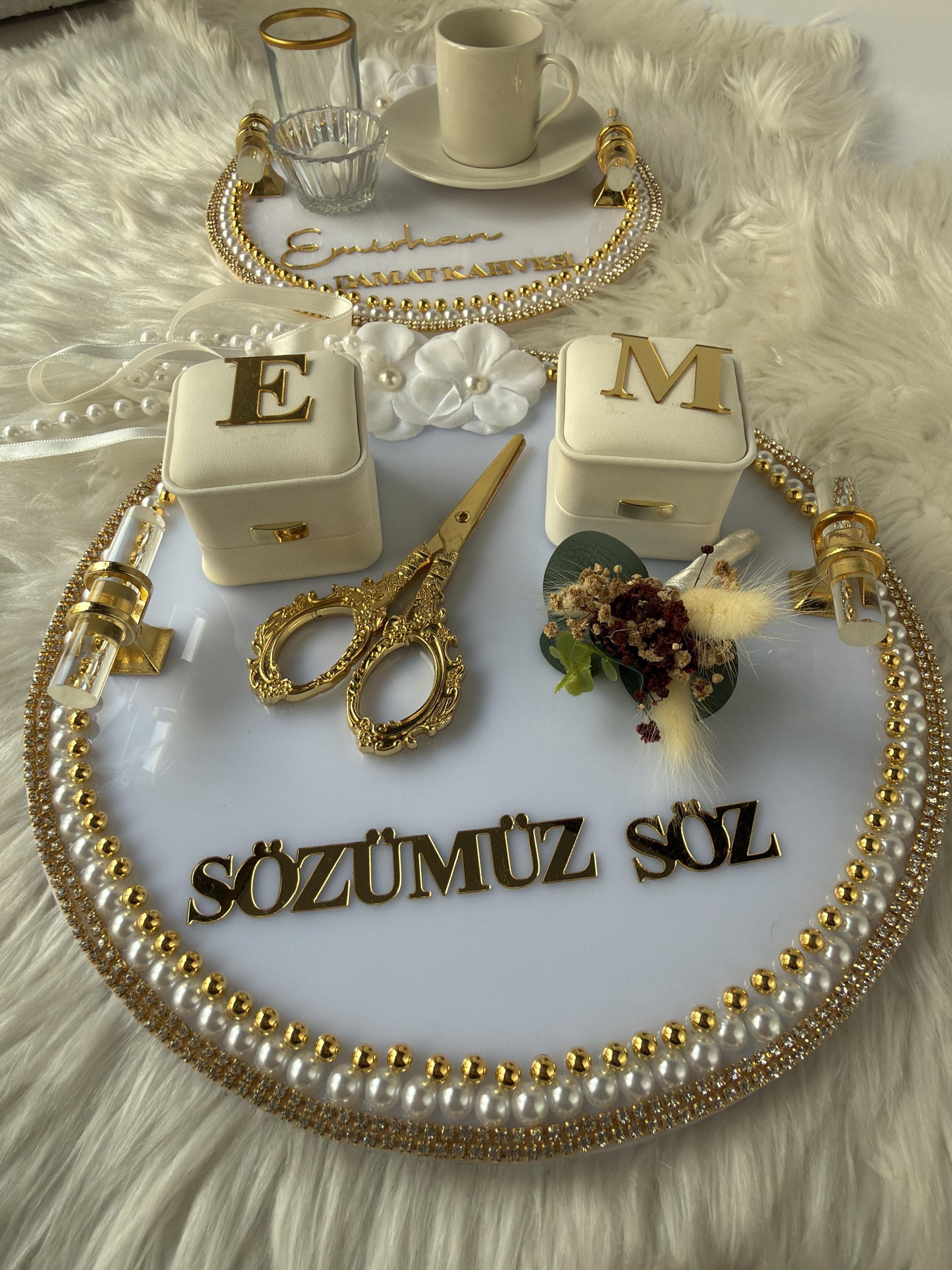 Personalized İsteme Tepsi Set: Ring Tray & Coffee Tepsi for İsteme Söz Nişan | Bridal Ceremony Decor, Engagement Decor