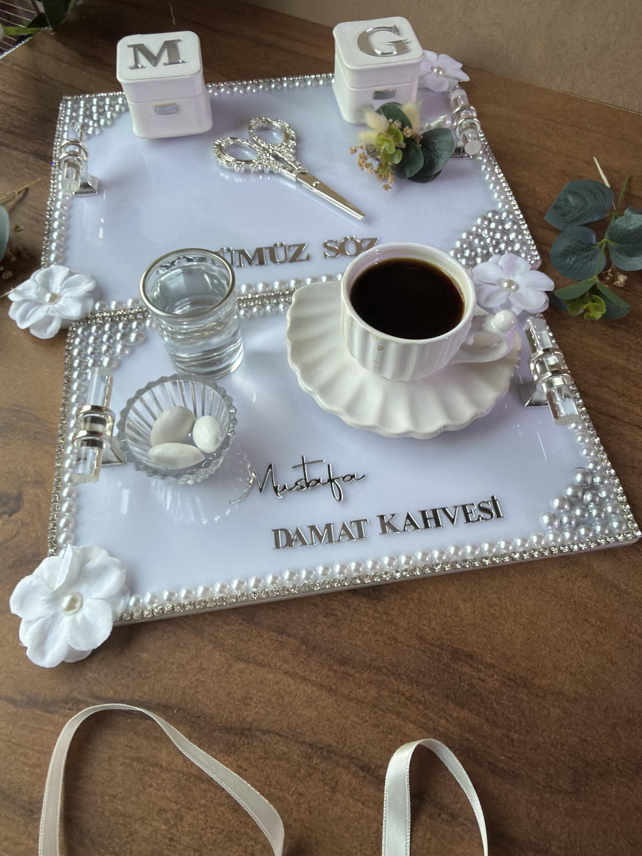 Ring Holder Tray | Engagement Ring Tray Set for Nikkah, Engagement, Wedding - Handmade Acrylic Wedding Decor, Söz Nişan