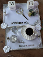 Ring Holder Tray | Engagement Ring Tray Set for Nikkah, Engagement, Wedding - Handmade Acrylic Wedding Decor, Söz Nişan