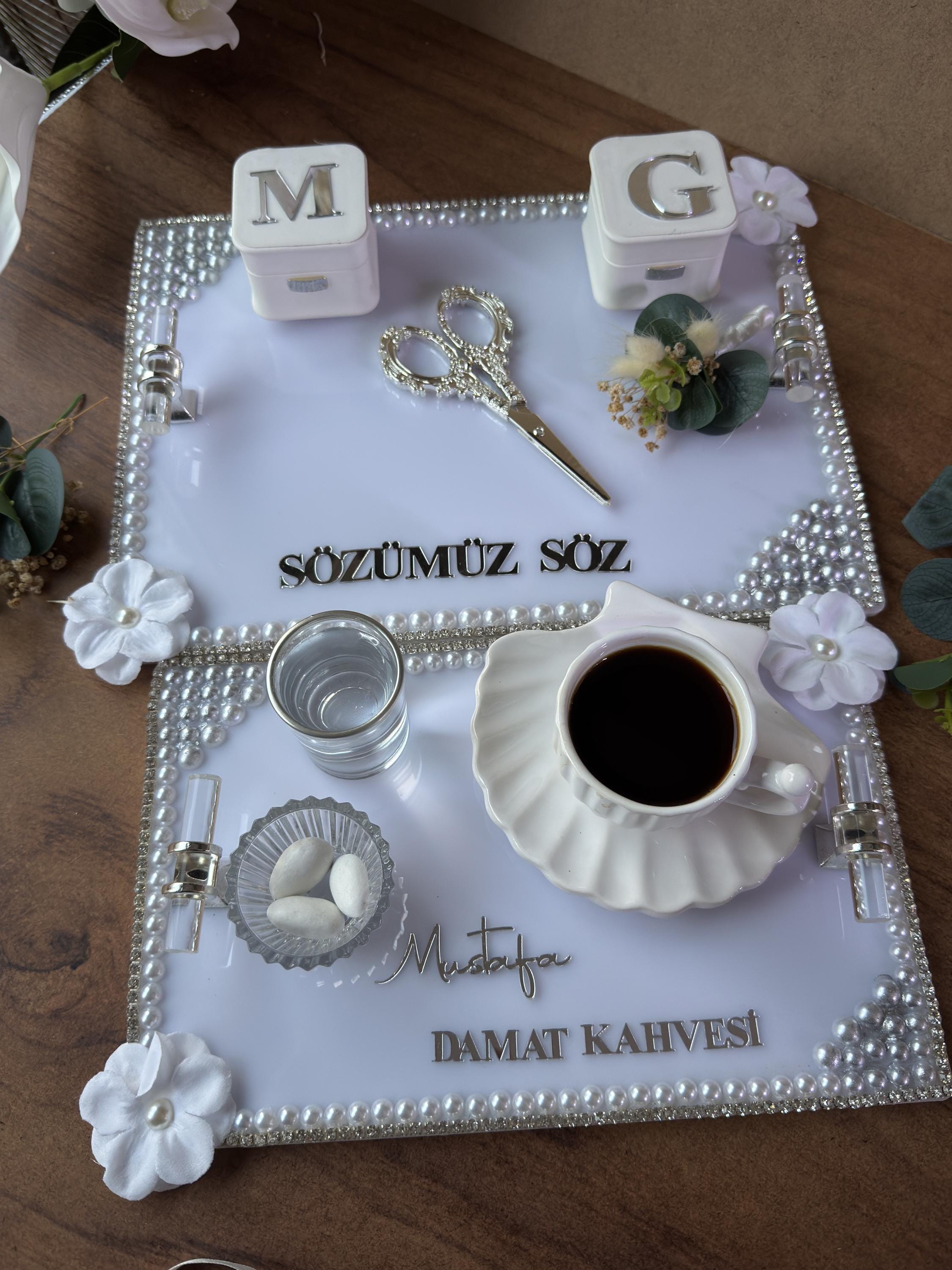 Ring Holder Tray | Engagement Ring Tray Set for Nikkah, Engagement, Wedding - Handmade Acrylic Wedding Decor, Söz Nişan