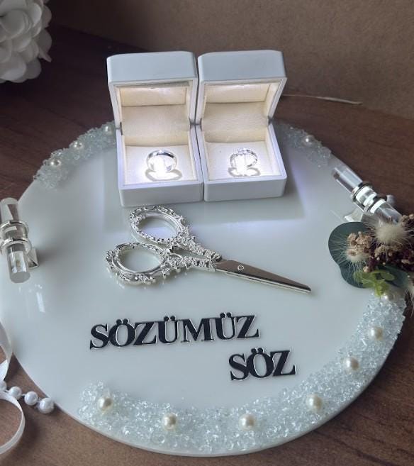 Söz Tepsi Set - Nikkah Ring Tray & Tepsi Seti, Söz / Nişan / Wedding, Turkish Engagement Wedding Decor, Coffee Tray