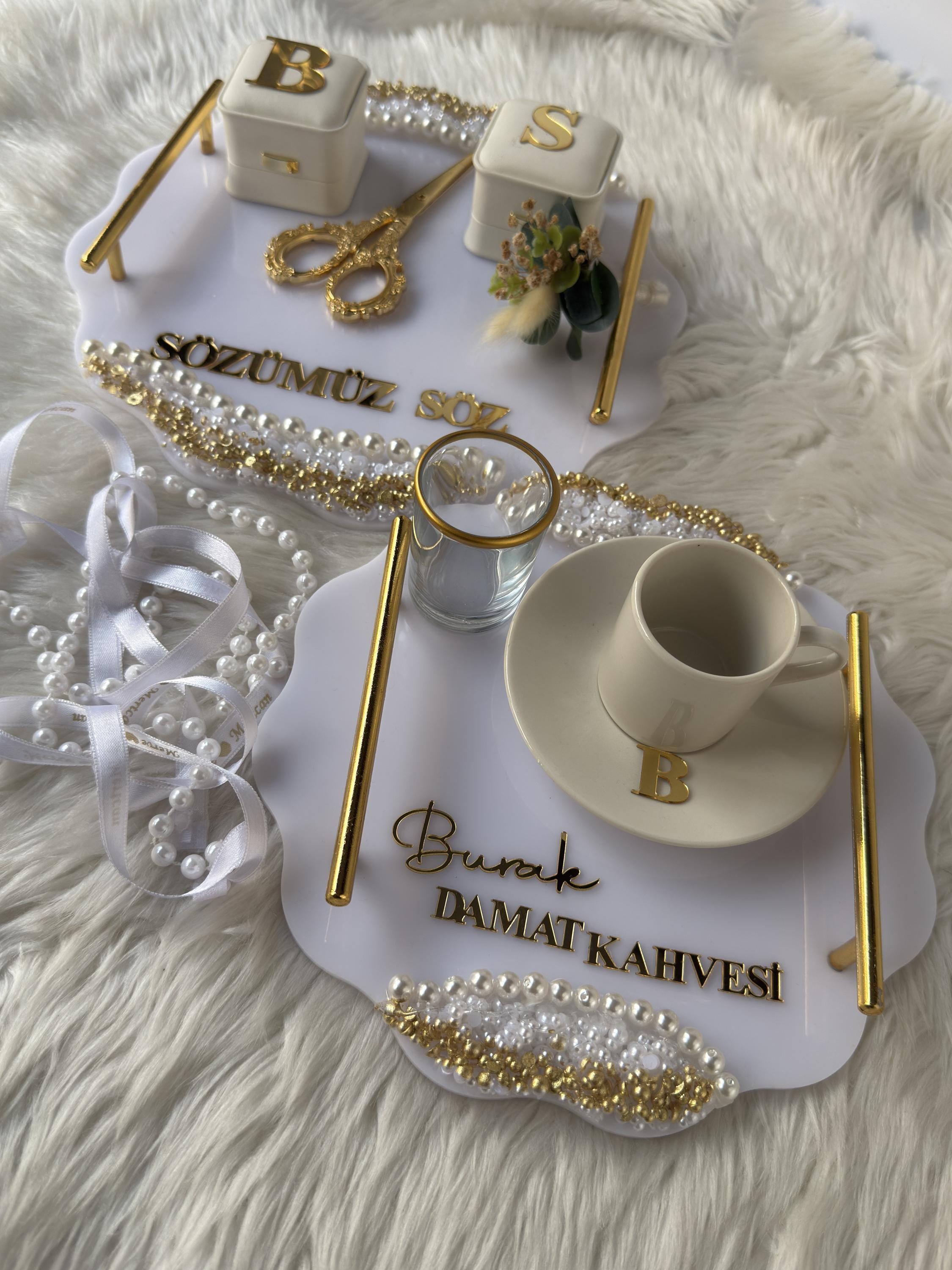 Soz Tepsi Set - Ring Holder Tray Set, Söz, Nişan, Nikah, Wedding Ceremony Decor, Wedding Gift, Bridal Decor