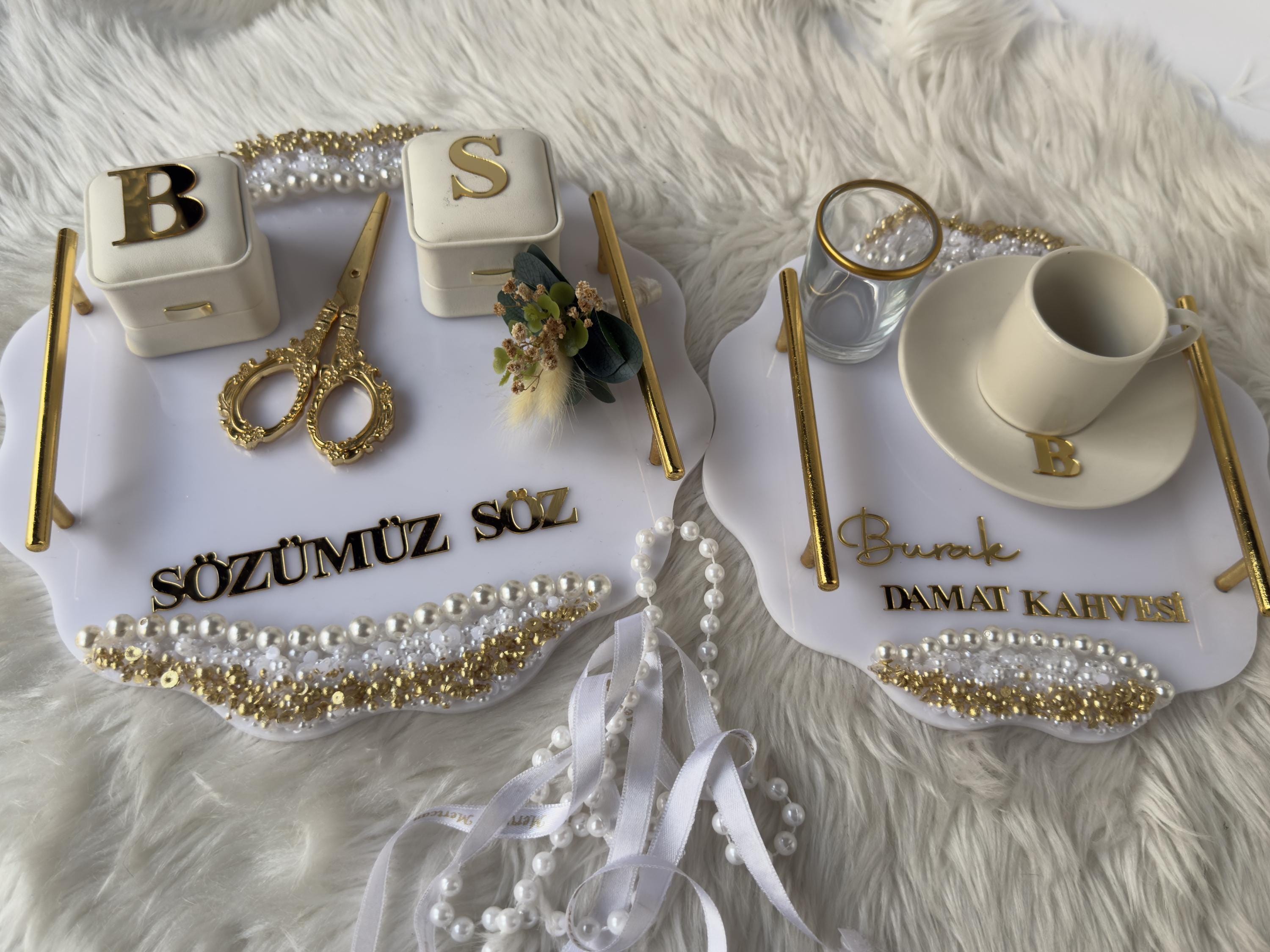 Soz Tepsi Set - Ring Holder Tray Set, Söz, Nişan, Nikah, Wedding Ceremony Decor, Wedding Gift, Bridal Decor