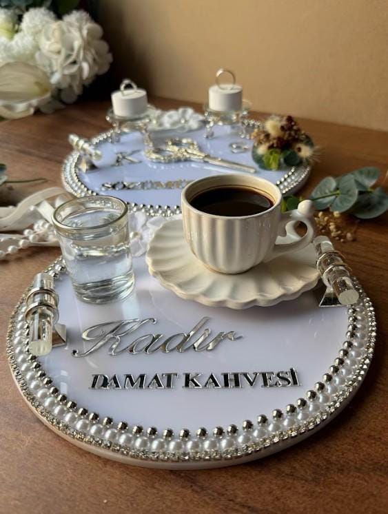Turkish Coffee Tray Set | Coffee Tray Set for Groom for Coffee Ceremony & Wedding - Turkish Wedding Decor, Tepsi Seti